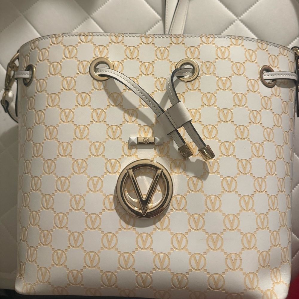 Valentino by Mario Valentino White and Gold Bucket Bag